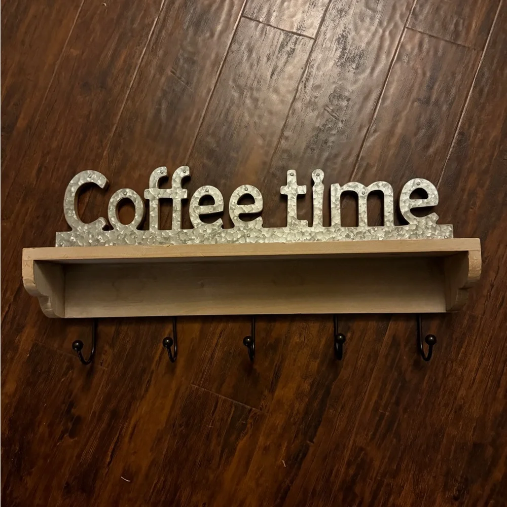 Rustic coffee bar 、coffee mug wall shelf storage rack，kitchen storage